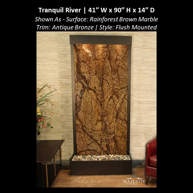 Adagio Tranquil River - Flush Mounted to Rear of the Base 90"H x 41"W - Indoor Floor Fountain - Majestic Fountains