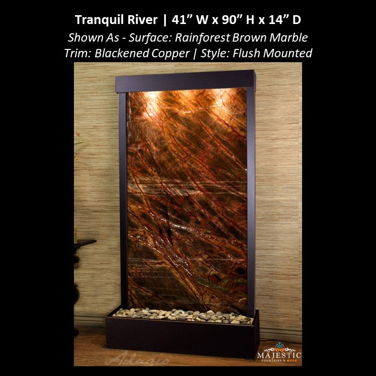 Adagio Tranquil River - Flush Mounted to Rear of the Base 90"H x 41"W - Indoor Floor Fountain - Majestic Fountains