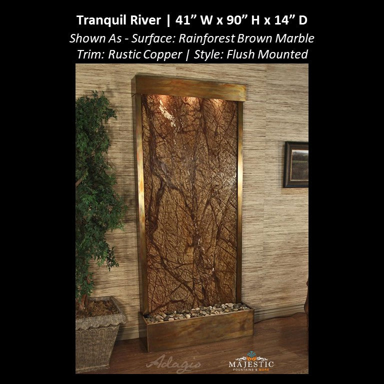 Adagio Tranquil River - Flush Mounted to Rear of the Base 90"H x 41"W - Indoor Floor Fountain - Majestic Fountains