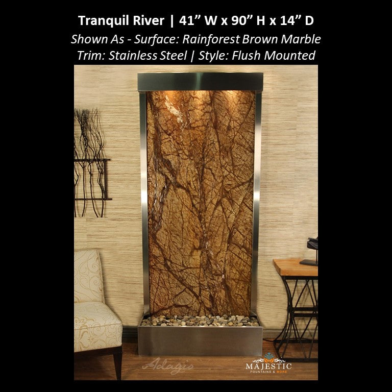 Adagio Tranquil River - Flush Mounted to Rear of the Base 90"H x 41"W - Indoor Floor Fountain - Majestic Fountains