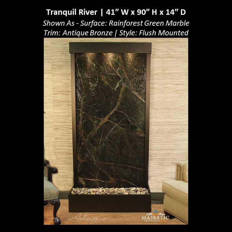 Adagio Tranquil River - Flush Mounted to Rear of the Base 90"H x 41"W - Indoor Floor Fountain - Majestic Fountains