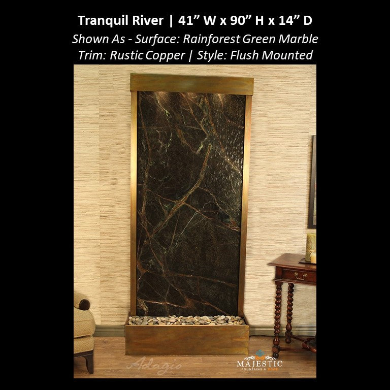 Adagio Tranquil River - Flush Mounted to Rear of the Base 90"H x 41"W - Indoor Floor Fountain - Majestic Fountains