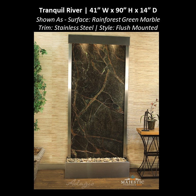 Adagio Tranquil River - Flush Mounted to Rear of the Base 90"H x 41"W - Indoor Floor Fountain - Majestic Fountains