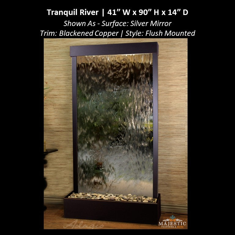 Adagio Tranquil River - Flush Mounted to Rear of the Base 90"H x 41"W - Indoor Floor Fountain - Majestic Fountains