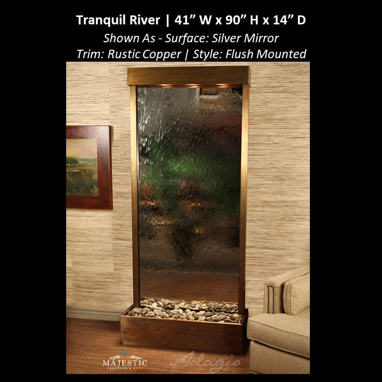 Adagio Tranquil River - Flush Mounted to Rear of the Base 90"H x 41"W - Indoor Floor Fountain - Majestic Fountains