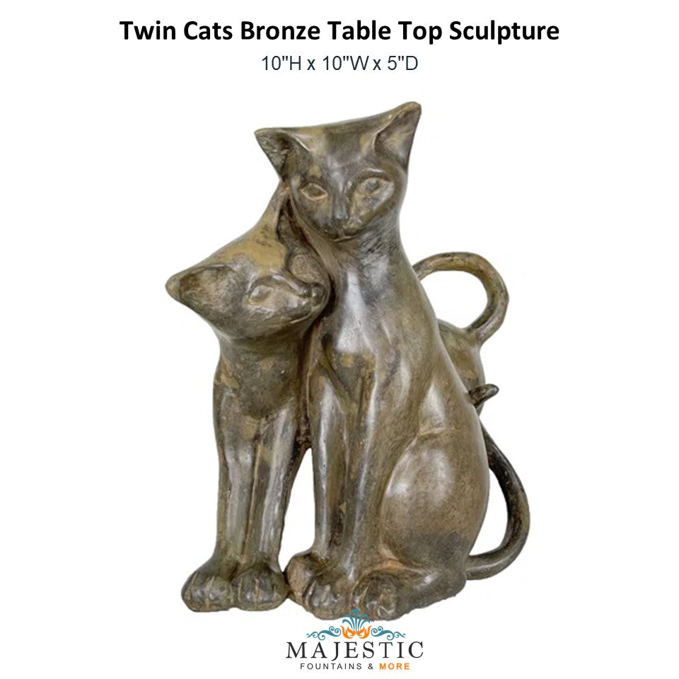 Twin Cats Table Top Bronze sculpture - Majestic Fountains and More