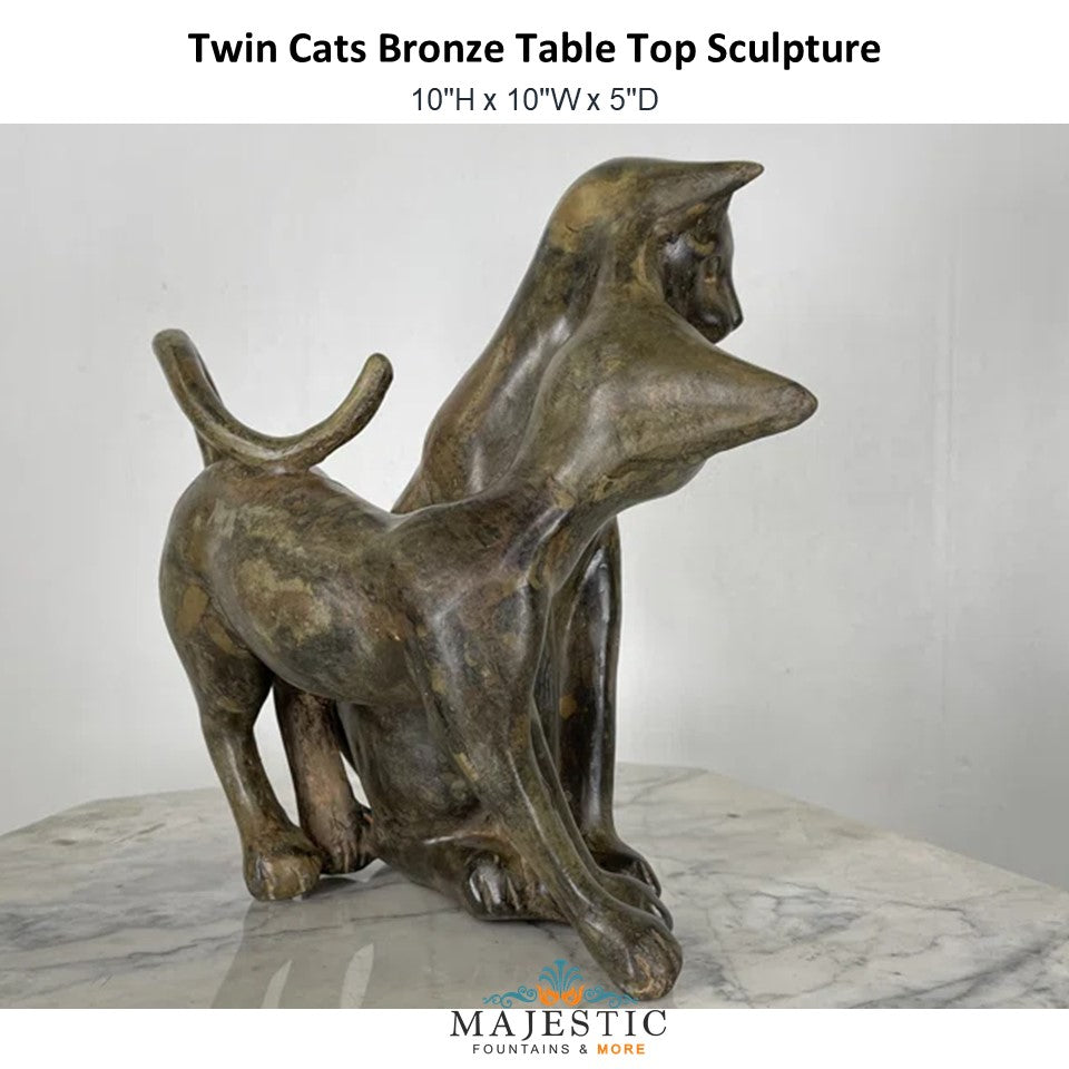 Twin Cats Table Top Bronze sculpture - Majestic Fountains and More