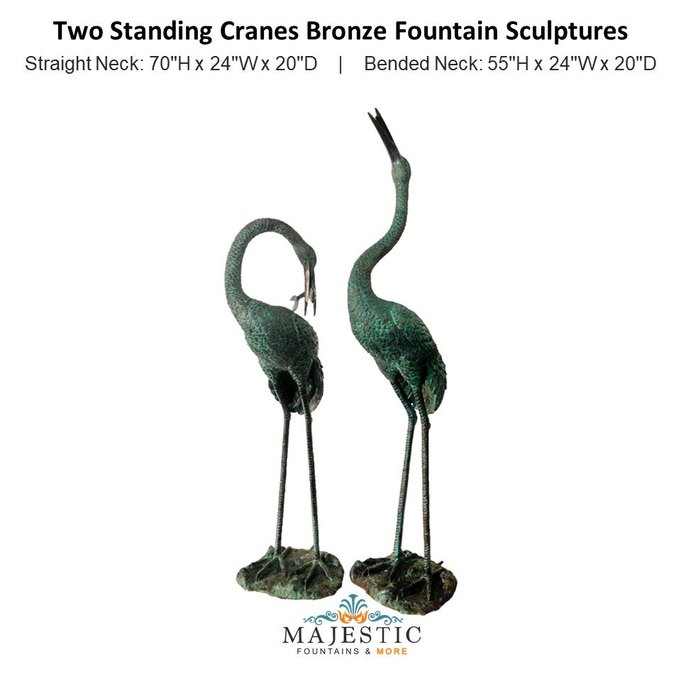 Two Stading Cranes Bronze Fountain Sculpture - Majestic Fountains and More