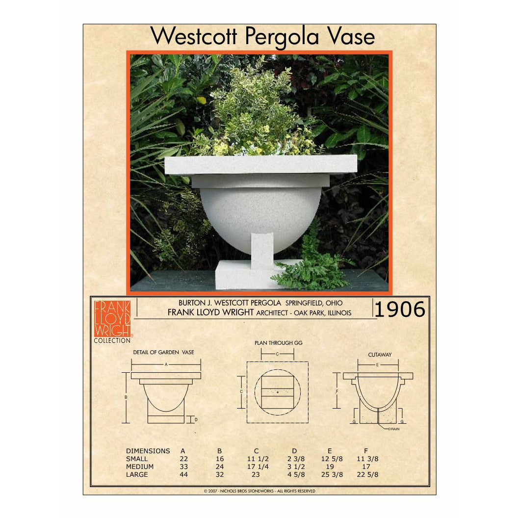 Frank Lloyd Wright -Westcott Pergola Vase Planter - Majestic Fountains