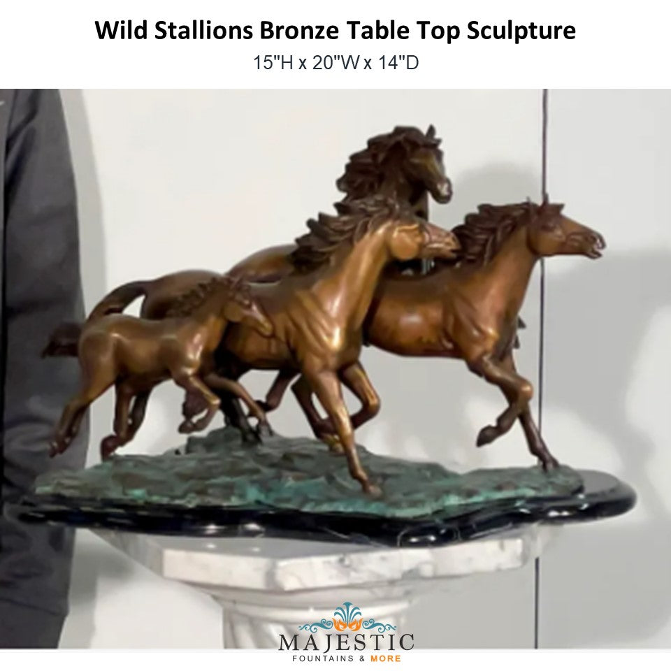 Wild Stallions Bronze Table Top Sculpture - Majestic Fountains and More