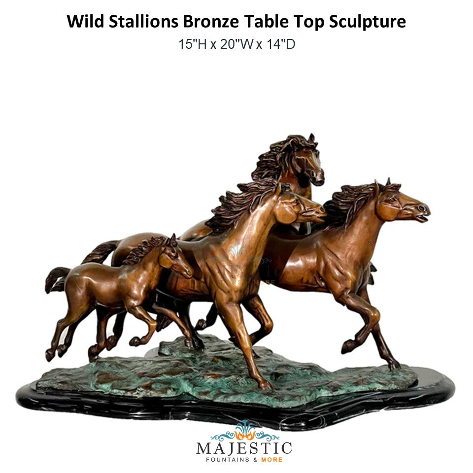 Wild Stallions Bronze Table Top Sculpture - Majestic Fountains and More