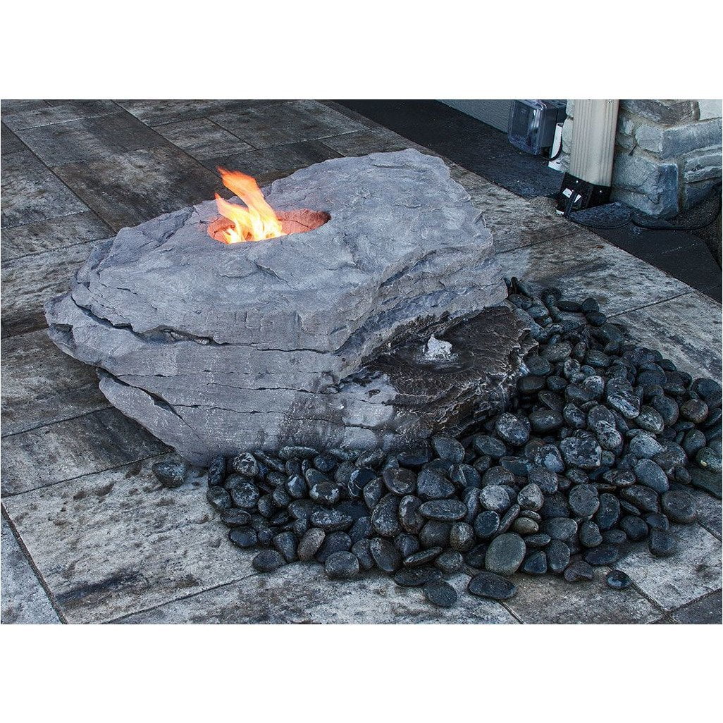 Boulder Fountain Kit - Fire & Water - GFRC Concrete Bubbling Boulder - Majestic Fountains