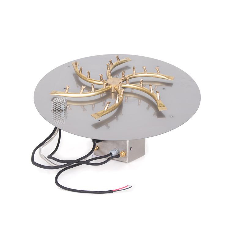 TOP Fires Round Flat Pan & Brass Bullet Burner Kit - Electronic Ignition - by The Outdoor Plus - Majestic Fountains