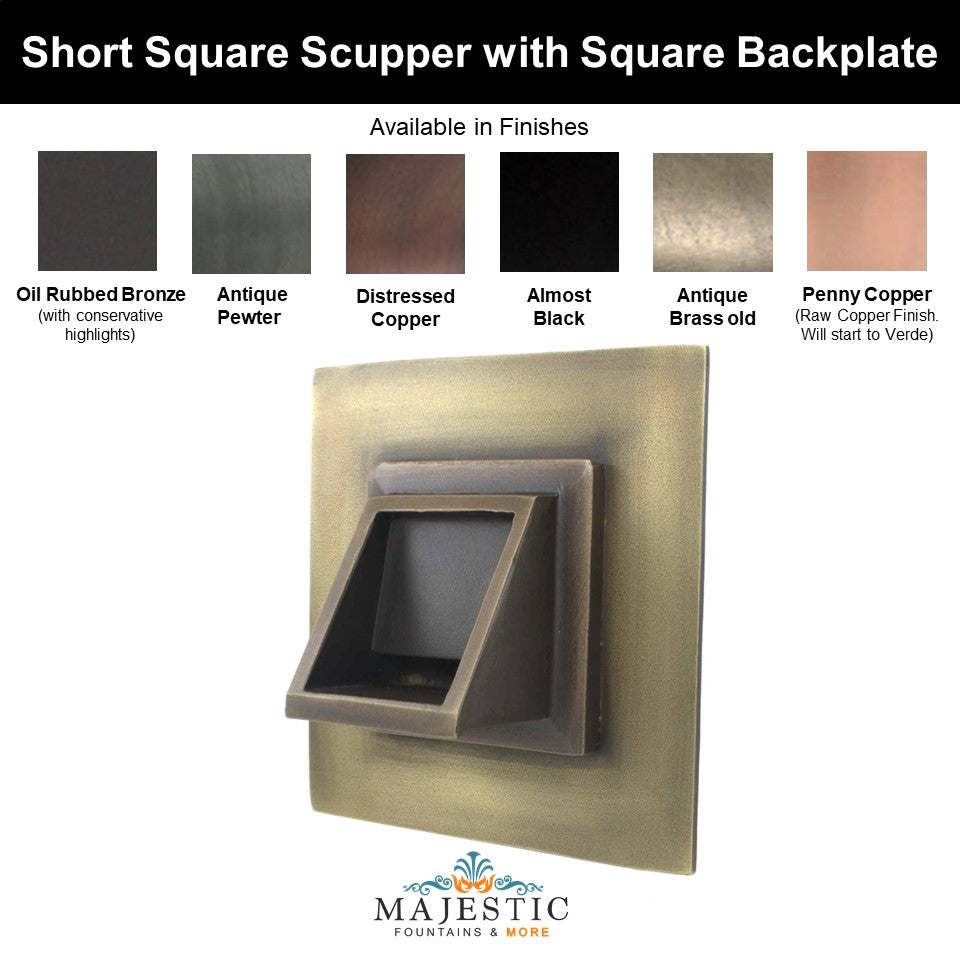 Short Square Scupper with Square Backplate - Majestic Fountains